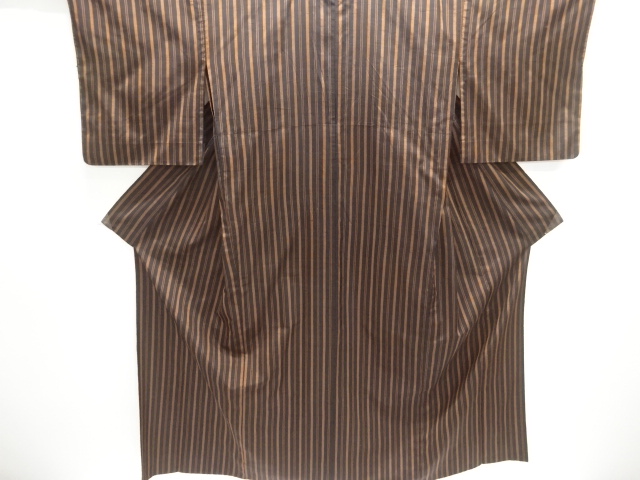 アンティーク　縞織り出し手織り紬単衣着物